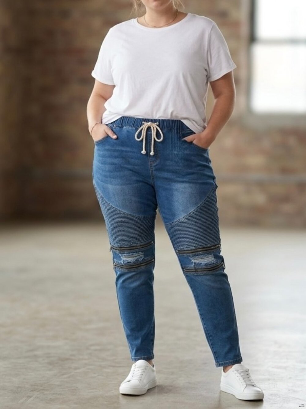 NWT American Bazi Moto Denim Joggers Distressed Zipper Size 3X Edgy Streetwear